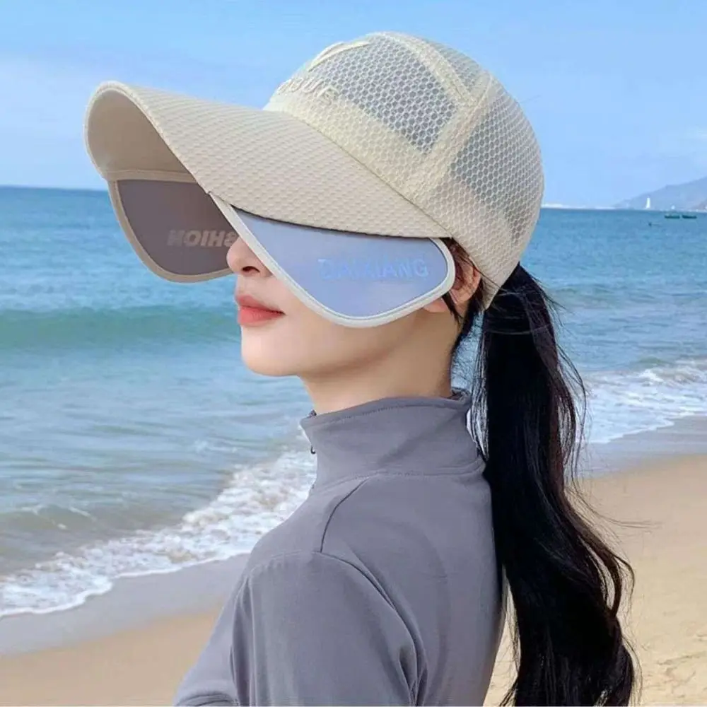 Summer Outdoor Fishing Sunscreen Baseball Hat Women Men Fishing Extended Eaf Sunshade Hat Wide Brim Anti-UV Caps