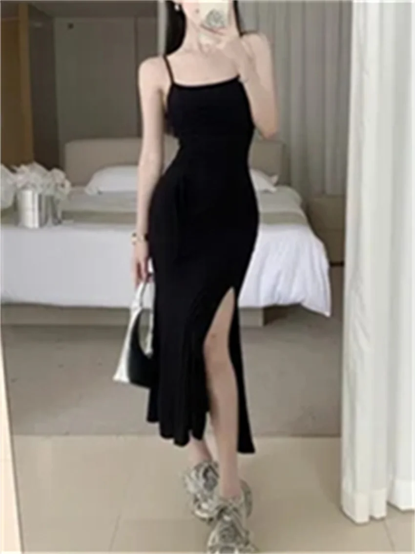 Alien Kitty Black Split Sexy Party Long Dress Chic Summer Office Lady 2023 Prom Solid Mermaid New Slim Elegant OL Slip Vestidos