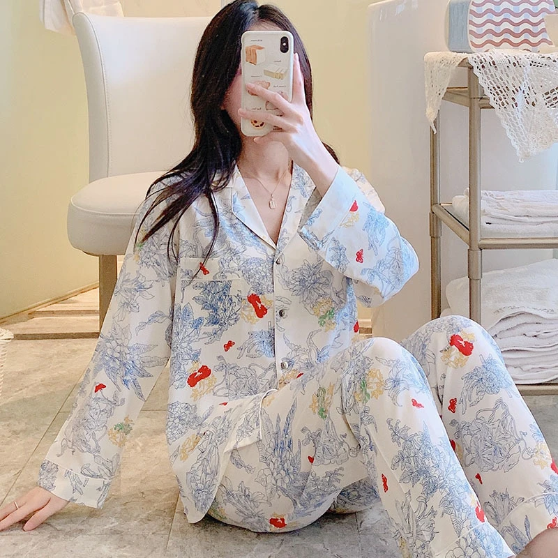 

Women's Pajama Autumn Sleepwear Print Long Sleeved Casual Pyjamas Nightwear Outfits for Women Homewear Two-piece Pajamas Set