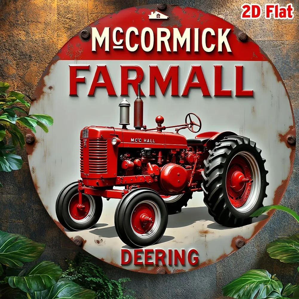 2D Flat - 1pc Vintage McCormick Farmall Tractor Aluminum Wall Art Sign - 8x8 Inch Rustic Red & White Decor for Kitchen, Garden