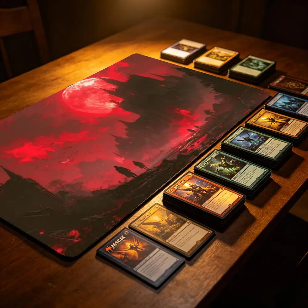Horror Blood Moon Large Desk Pad Gothic Dark Castle Ruined Wasteland Red Night Sky Fantasy Non‑Slip Gaming Mouse Pad for Esports