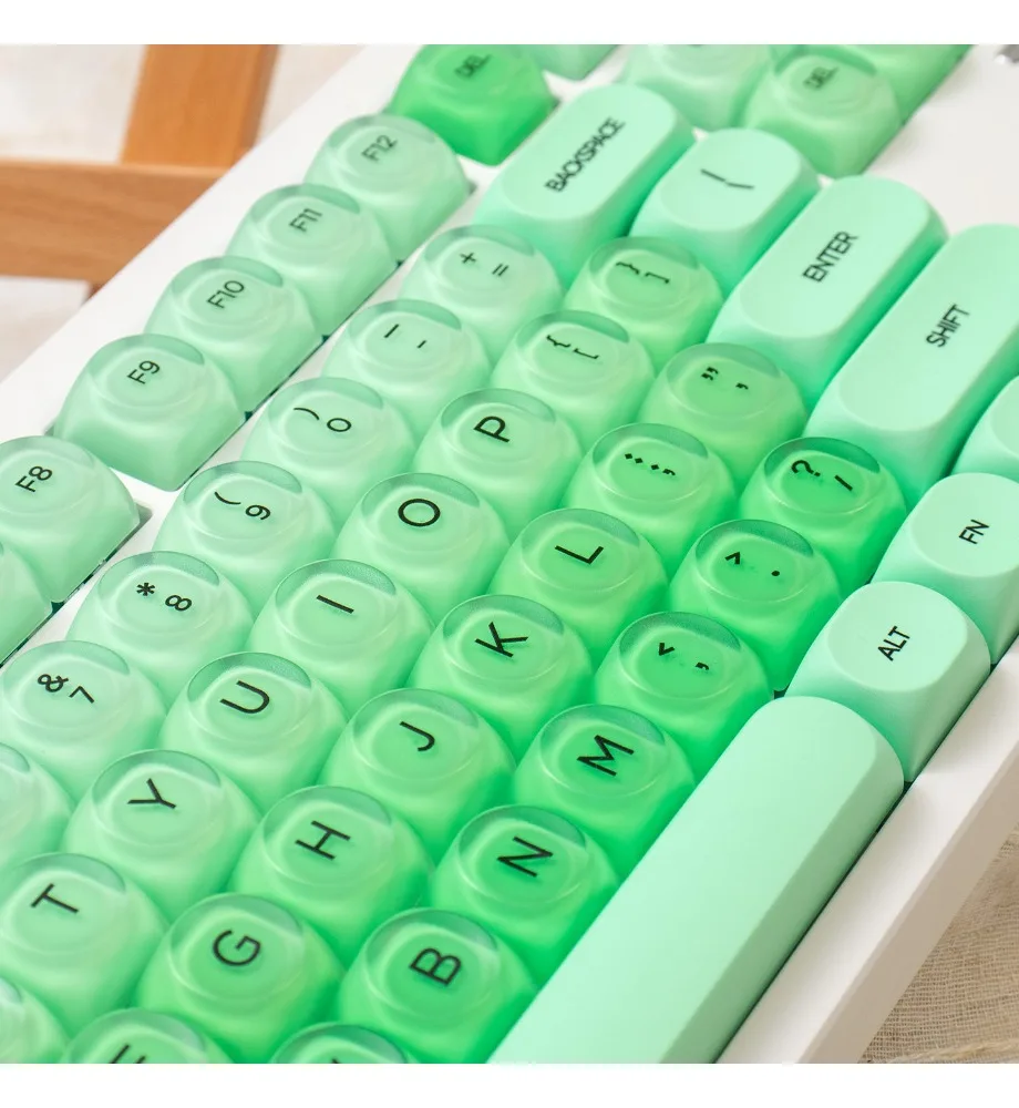 Keycap PBT + PC cute ball cap suitable for Wooting/Meijia lion mechanical keyboard green jelly cloud gradual change