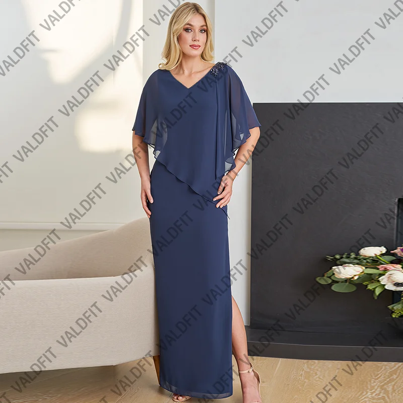 

Customized Long Sheath Navy Blue Mother of the Bride Dresses with Slit for Weddings Guest Dress Robes Invitee Mariage