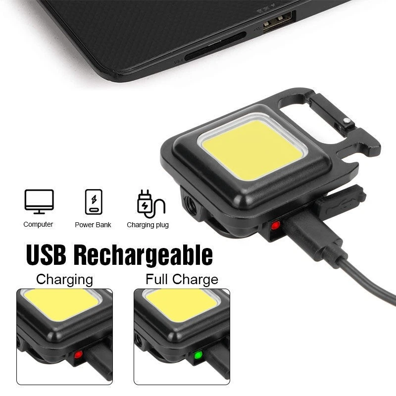 COB multifunzionale Mini luce USB portachiavi portatile torcia 4 modalità lampada da lavoro di emergenza cavatappi tascabile per passeggiate/campeggio