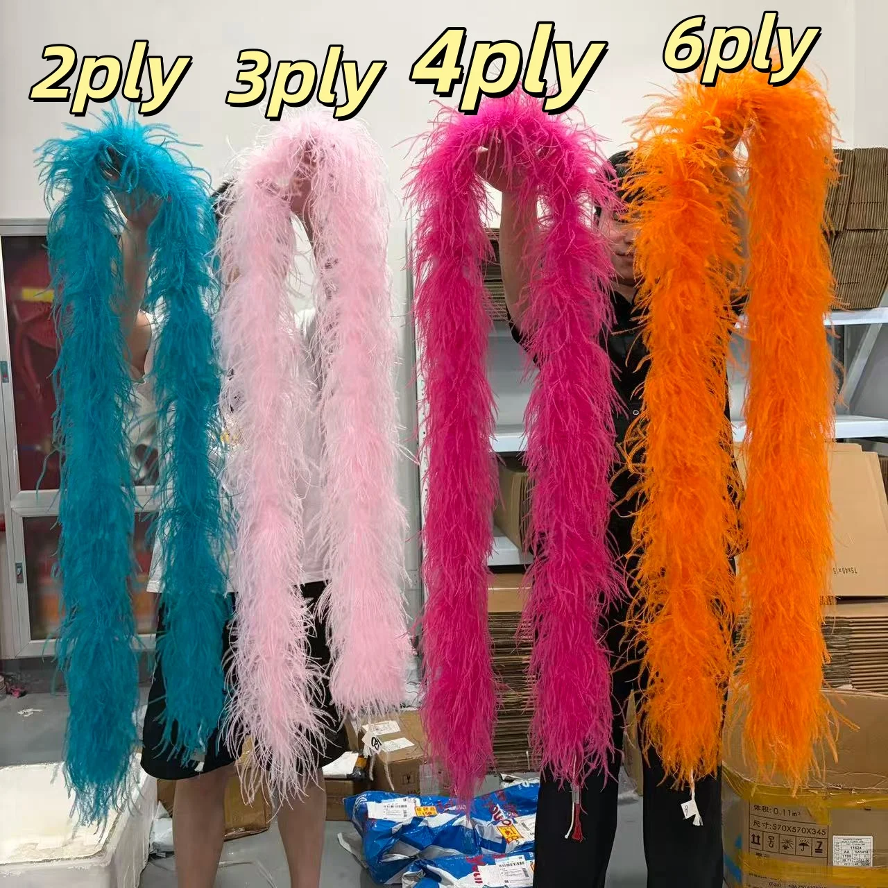 Boa de Plumas de Avestruz Rosa Natural de 2M, 2/3/4/6/8 Capas, Bufanda Esponjosa para Decoración de Vestidos de Novia, Manualidades de Costura, Fiestas