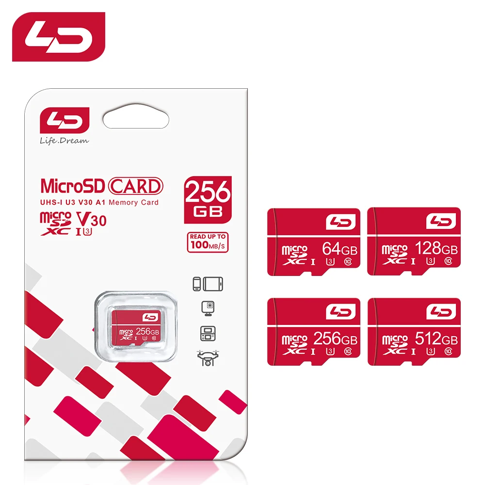 Class 10 Micro SD Red Card 64/128/256GB High Speed 32GB 16GB Memory Cards 8GB 4GB wholesale for Phone Tablet PC Fast Delive