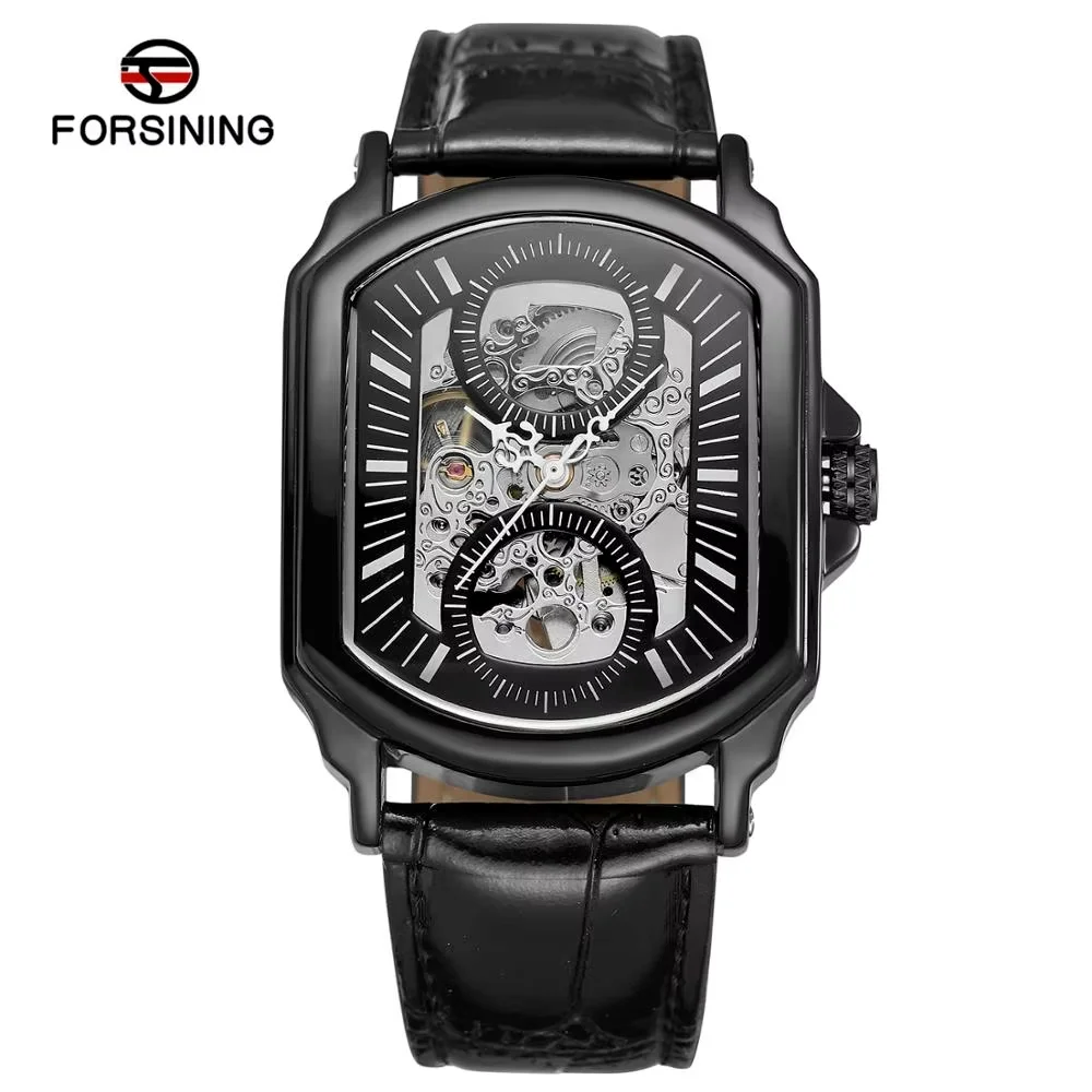 FORSINING Fashion casual men's watch black irregular alloy case watch automatic mechanical wrist watches