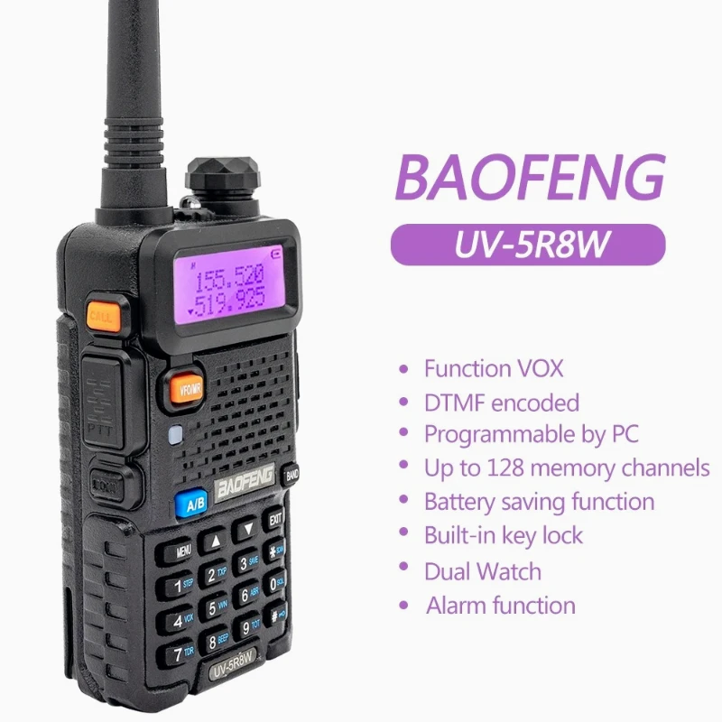Baofeng UV-5R 8W راديو ثنائي الاتجاه محمول ثلاثي الطاقة VHF UHF اتصالات طويلة المدى
