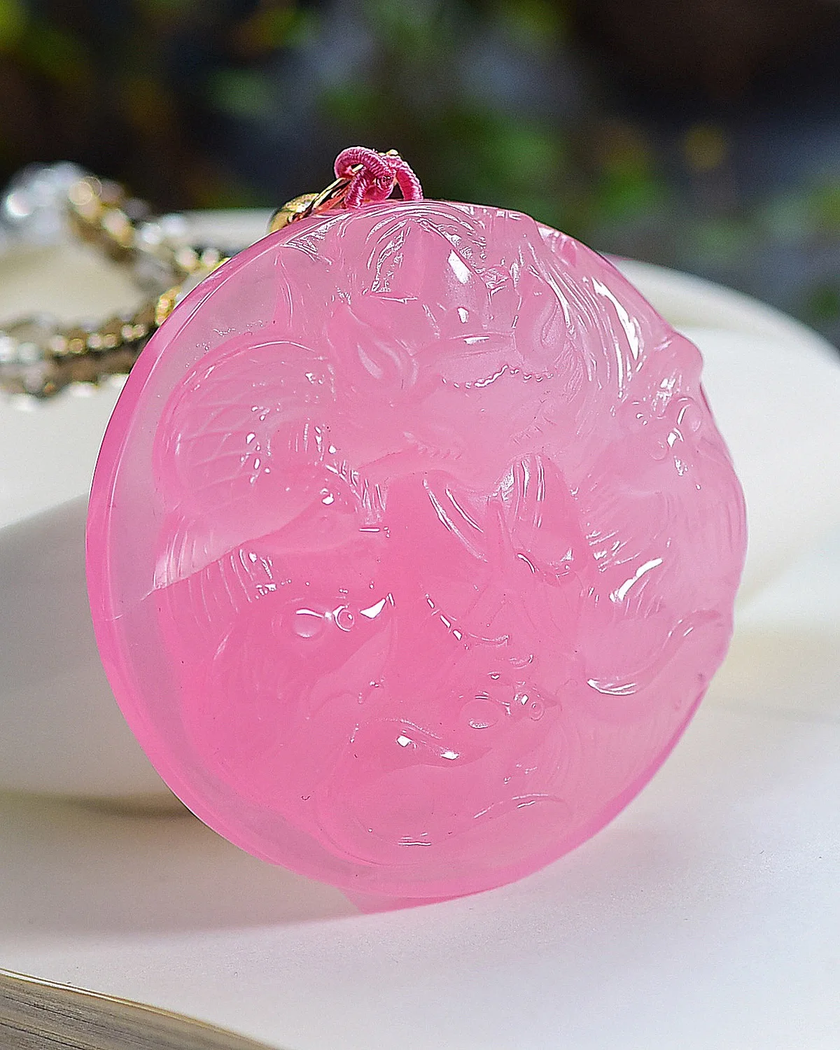 

Natural Rose Quartz Women Pendant Necklace Fox Rose Quartz 56*56*16.8mm Love Crystal Jewelry AAAAA