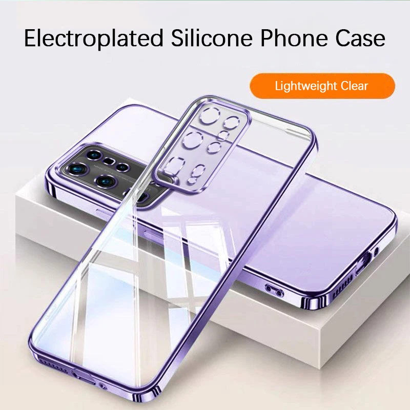 

Original Plating Thin Phone Case for Huawei P40 Pro Plus Pro+ Lite 4G 5G Soft Luxury Transparent Silicone Back Cover Accessories