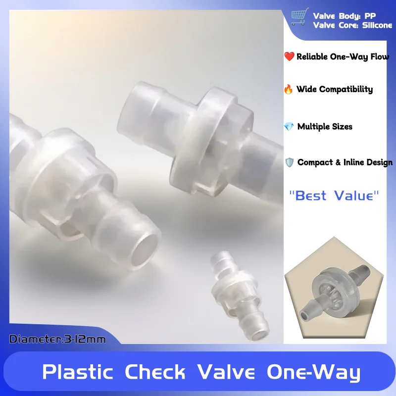 

Non-Return Gas Liquid Water Fluid Stopper Diameter 3mm 4mm 6mm 8mm 10mm 12mm Plastic Check Valve One-Way Pagoda Inline