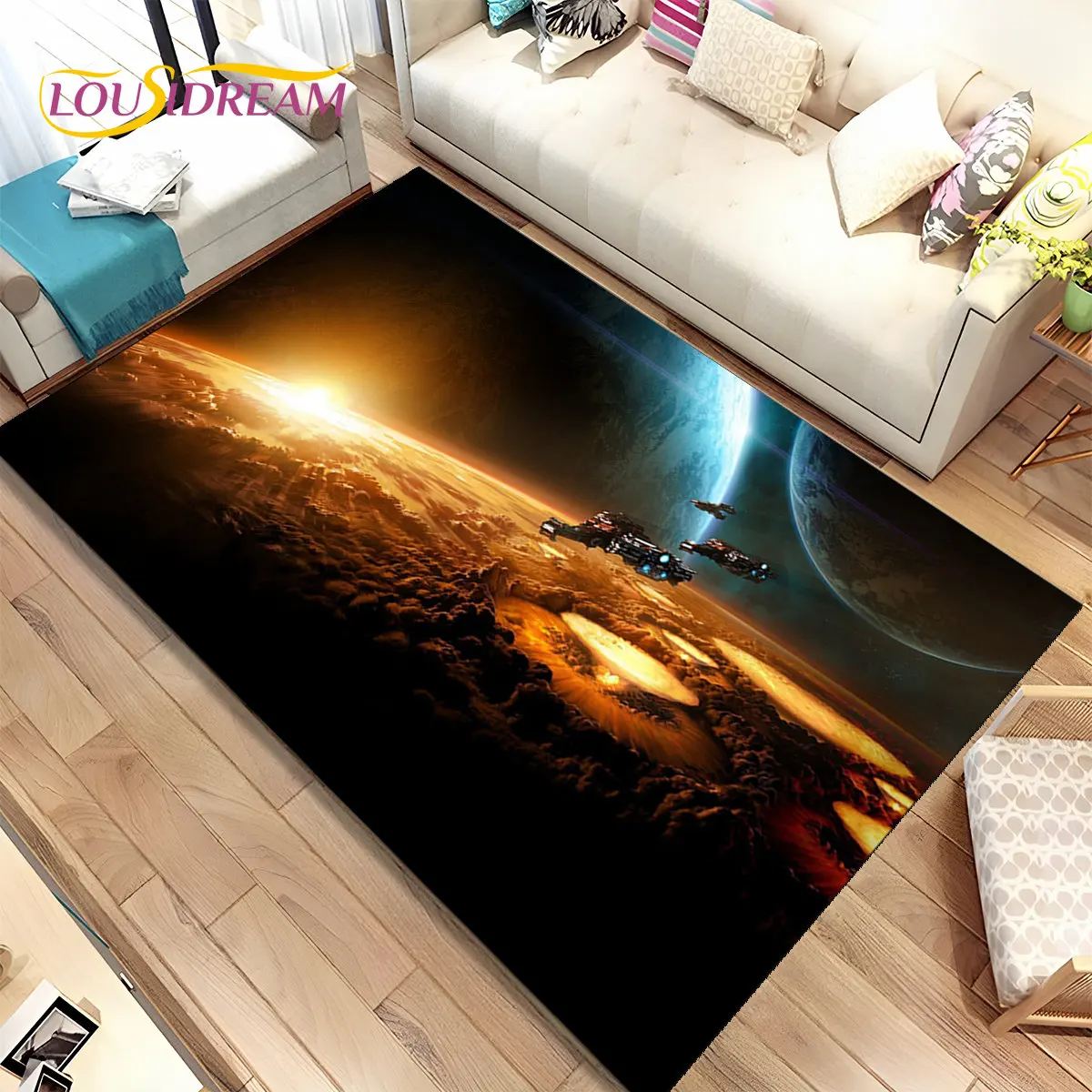 3D Space Fixed Stars Galaxy Earth Area Rug,Carpet Rug for Home Living Room Bedroom Sofa Doormat Decor,Kids Non-slip Floor Mat HD