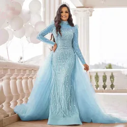 Muslim Elegant Prom Dresses Long Long Sleeve Mermaid Beaded Women Vestidos Evening Long Party Gown Sequines