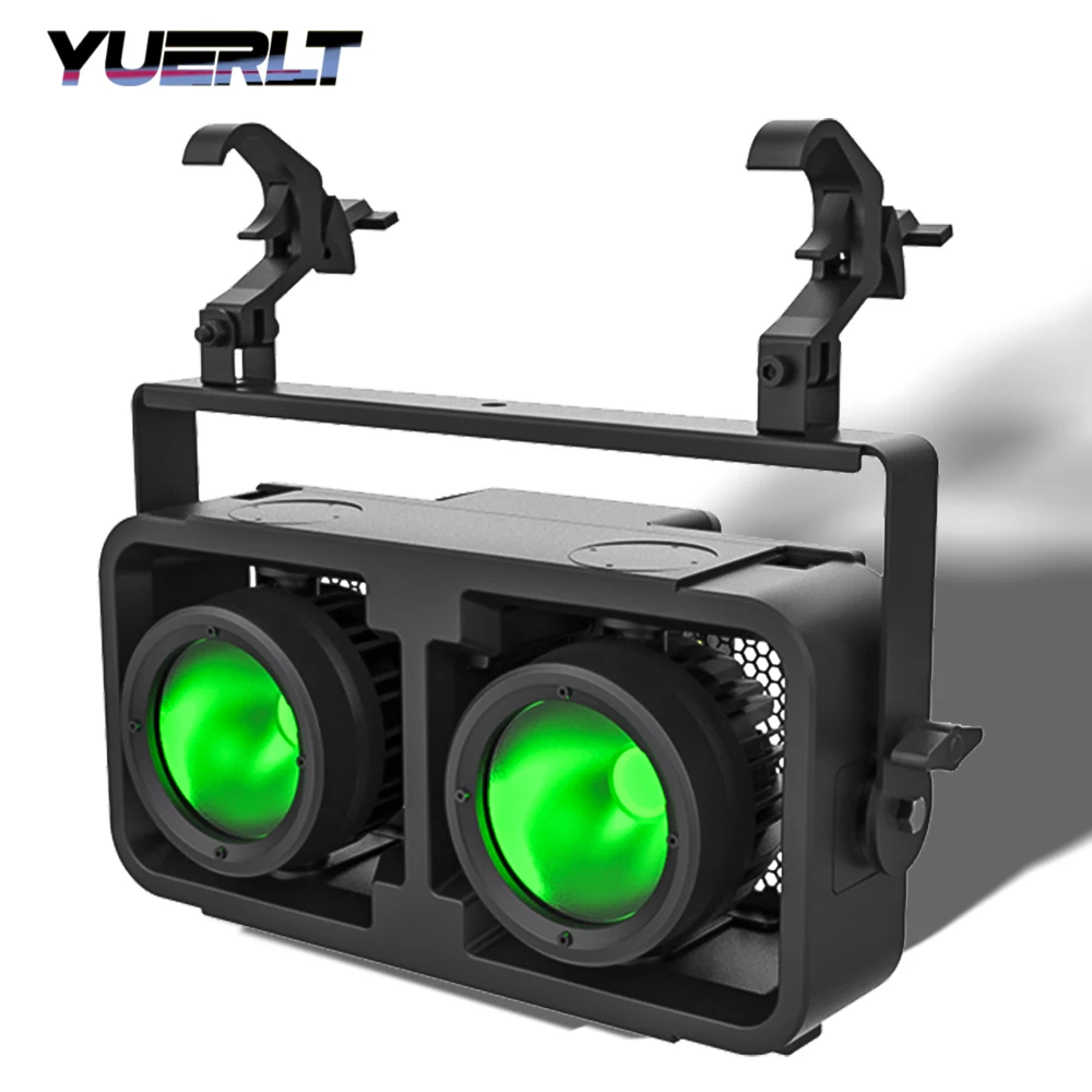 

Светодиодный прожектор YUERLT 400W Blinder RGBW/COB (опционально), IP65, высокая яркость, для дискотек, сцены, освещения зрителя, 2-хголовочный, с индивидуальным управлением.