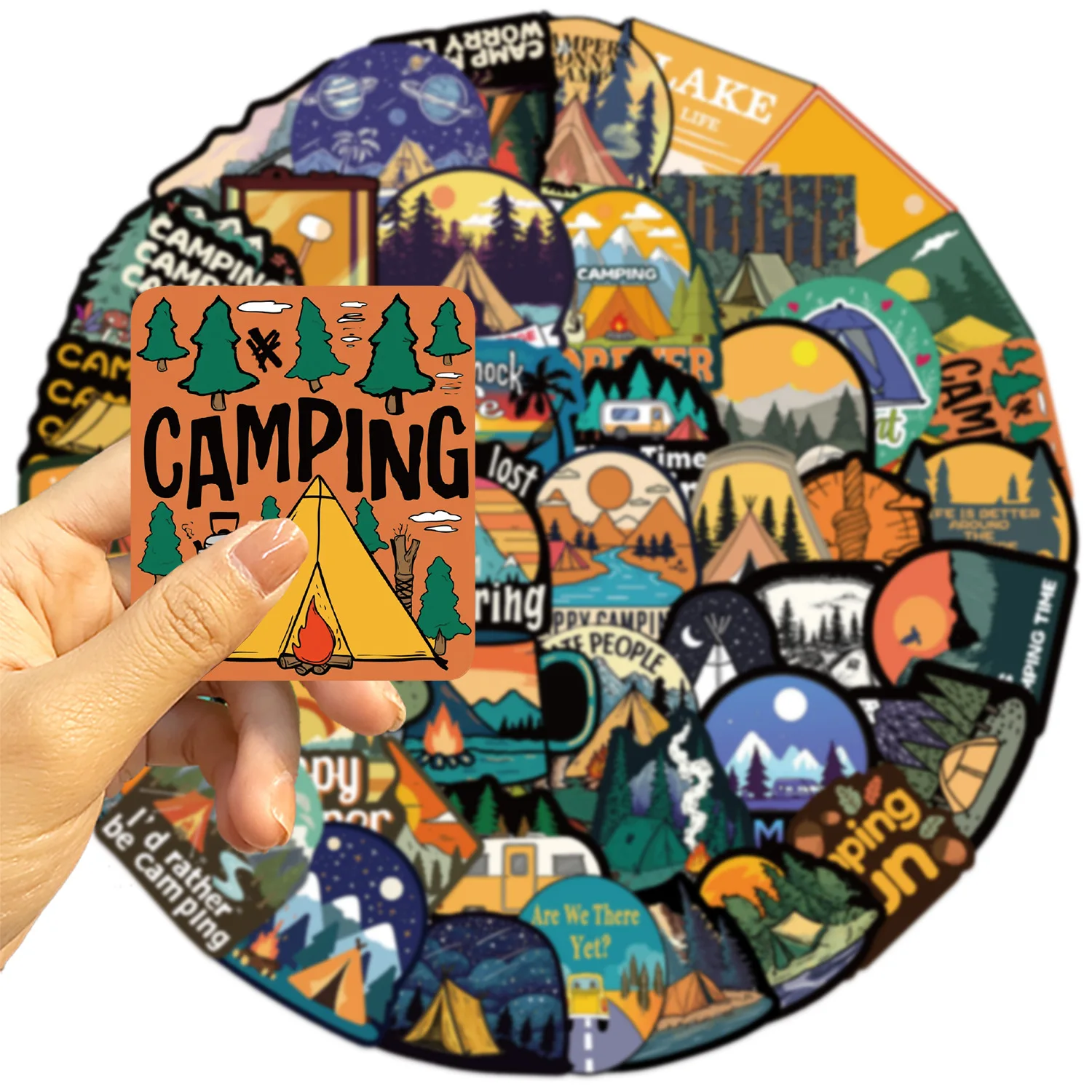 

10/30/50Pcs Camping Theme Graffiti Creative Decorative Stickers DIY Guitar Phone Laptop Water Cup Skateboard Waterproof Stickers