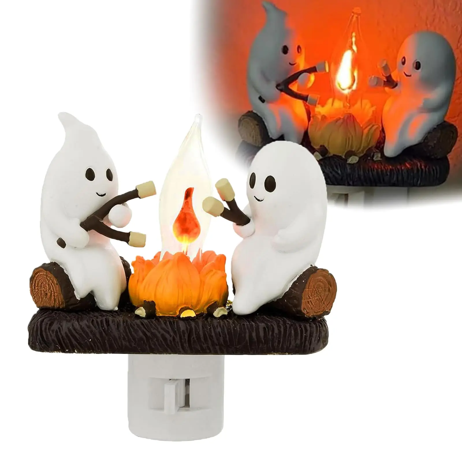 

Ghost Campfire Flickering Night Light 3D LED Small Electric Faux Campfire Halloween Nightlight Indoor Decorations Family