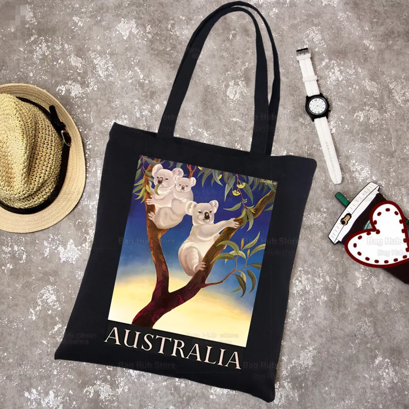 Koala Be My Eucalyptus Tree tela nera Simple Cartoon Cute Animal Shopping Bags Girls Fashion Life Casual Pacakge Hand Bag