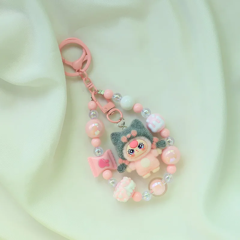 Cute Anime Beaded Pendant Keychain Bracelet Phone Backpack Flocking Decoration for Girl, Bead necklace with random design