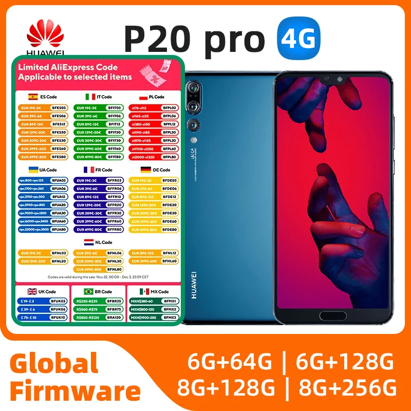 HUAWEI P20 Pro Smartphone Android Google Play Store 6.1 inch 40MP+24MP Camera 4000mAh 4G used phone