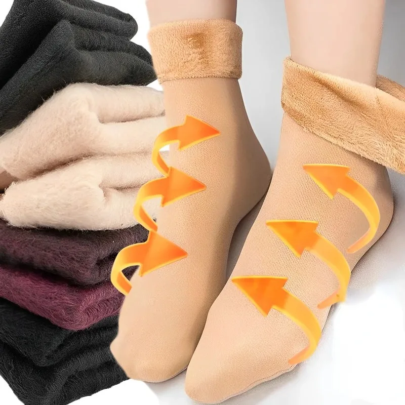1/5Pairs Women Winter Thicken Warm Short Socks Thermal Cashmere Wool Socks Nylon Snow Velvet Boots Home Floor Calcetines Mujer image 2