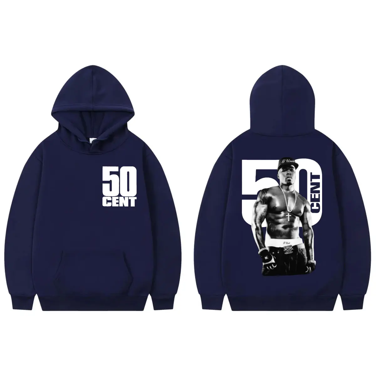 مغني الراب 50 سنت مزدوجة الوجهين طباعة هوديي الرجال النساء الهيب هوب خمر قمصان سويت شيرت بقلنسوة موضة عالية الجودة البلوفرات المتضخم