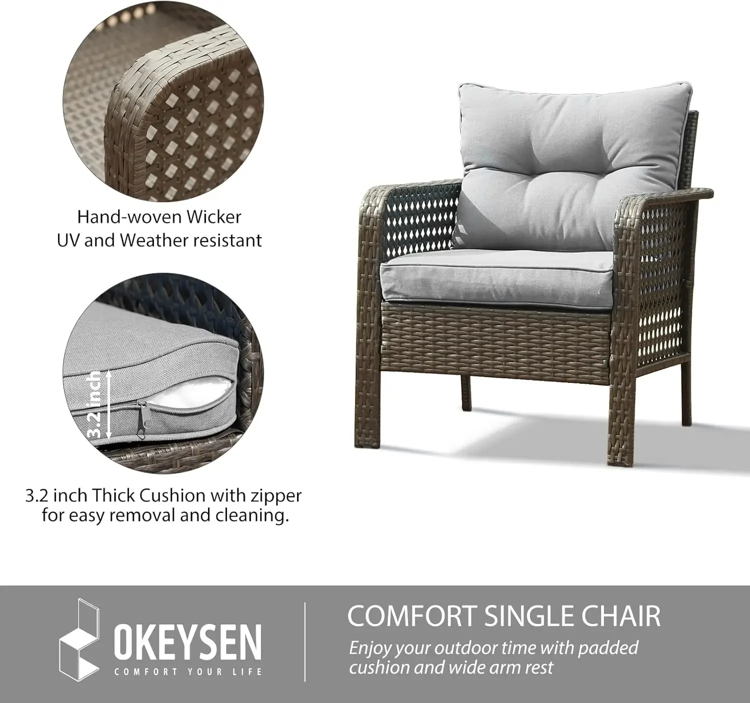 Set da patio in vimini da 4 pezzi con divanetto, tavolino da caffè, sedie per uso esterno (grigio)