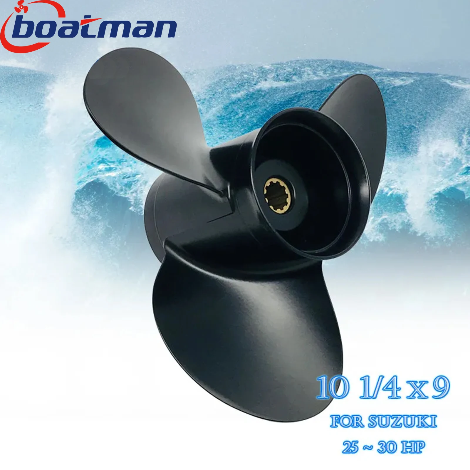 For Suzuki 20HP 25HP 30HP Outboard Propeller 10 1/4x9 Boat Moto Aluminum RH 10 Tooth Spline Engine Part 58100-96370-019 3 Blades