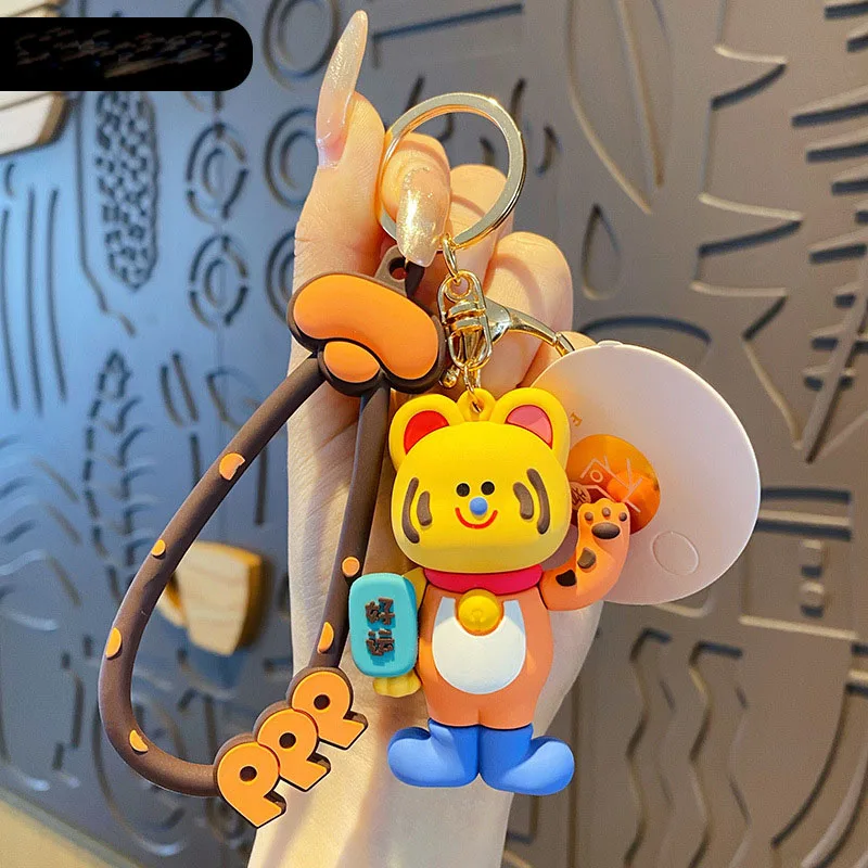 Cartoon Lucky Tiger Ingot Cat Doll Pendant Keychain Cute Feline Wealth Animal Backpack Car Accessories Key Chain for Women Child image 5