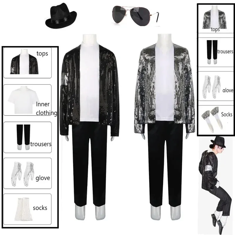 

qq28LQКостюм Майкла Джексона, косплей, танцевальная звезда, Хэллоуин, карнавал, вечеринка, суперзвезда, певица для мальчиков, 80-е, 90-е, сценическая одежда в стиле хип-хоп