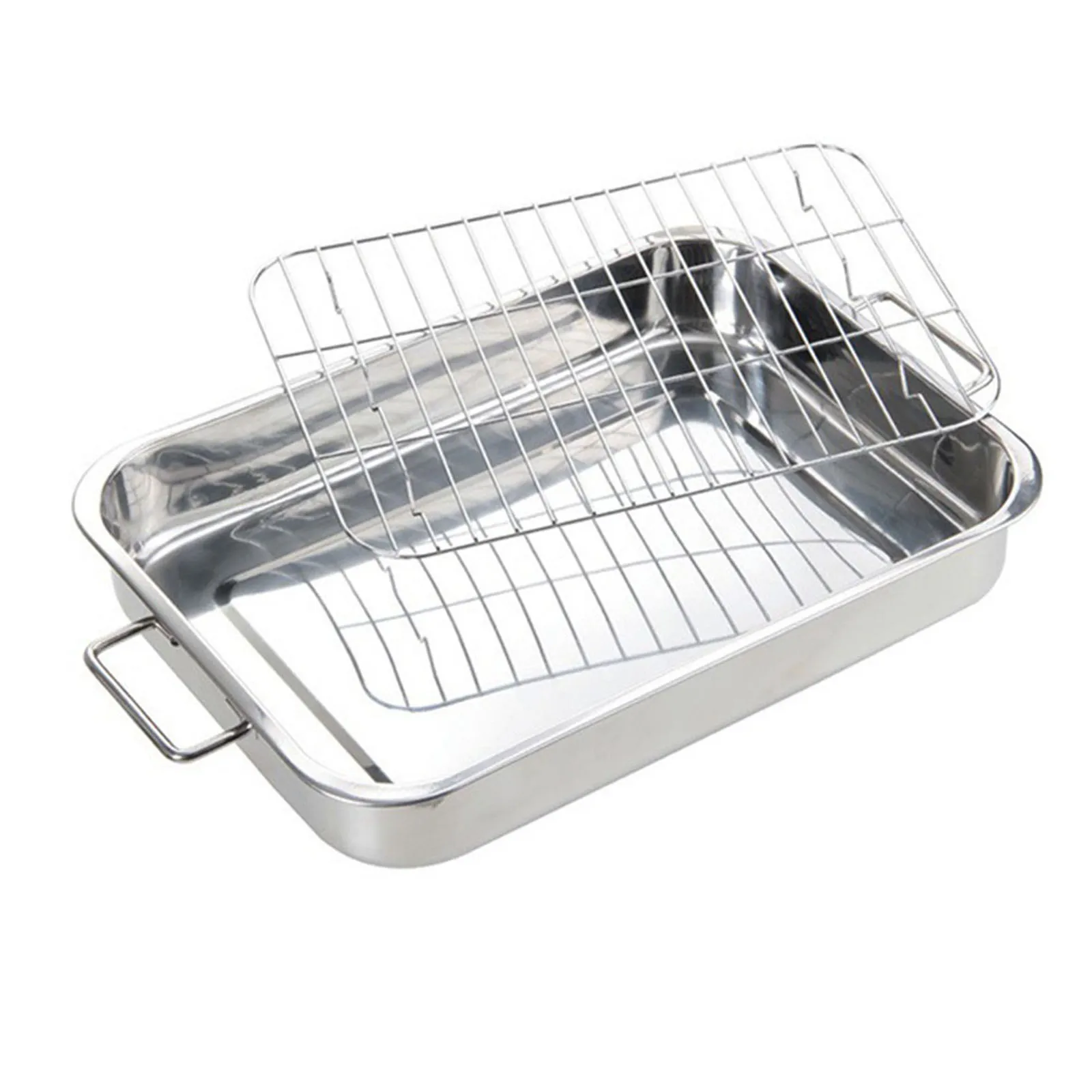 

Roast Dish Grill Deep Roasting Tray Oven Pan Grill Rack Baking Roaster Kitchen Turkey Roasting Accessories Stainless Steel