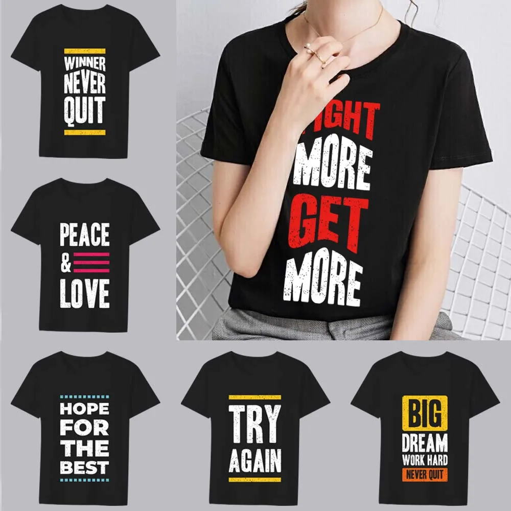 Women's Slim T-shirt Street Fashion Round Neck Comfortable Soft Word Phrase Printed Pattern Series Ladies Short Sleeve Shirt