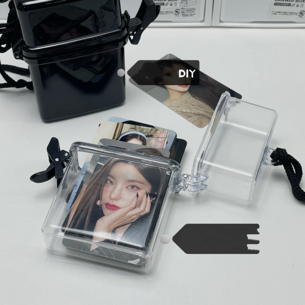 3 Inch Transparent Photocard Storage Box Photocard Holder With Rope Waterproof Card Case Outdoor Square Dustproof Box Photo