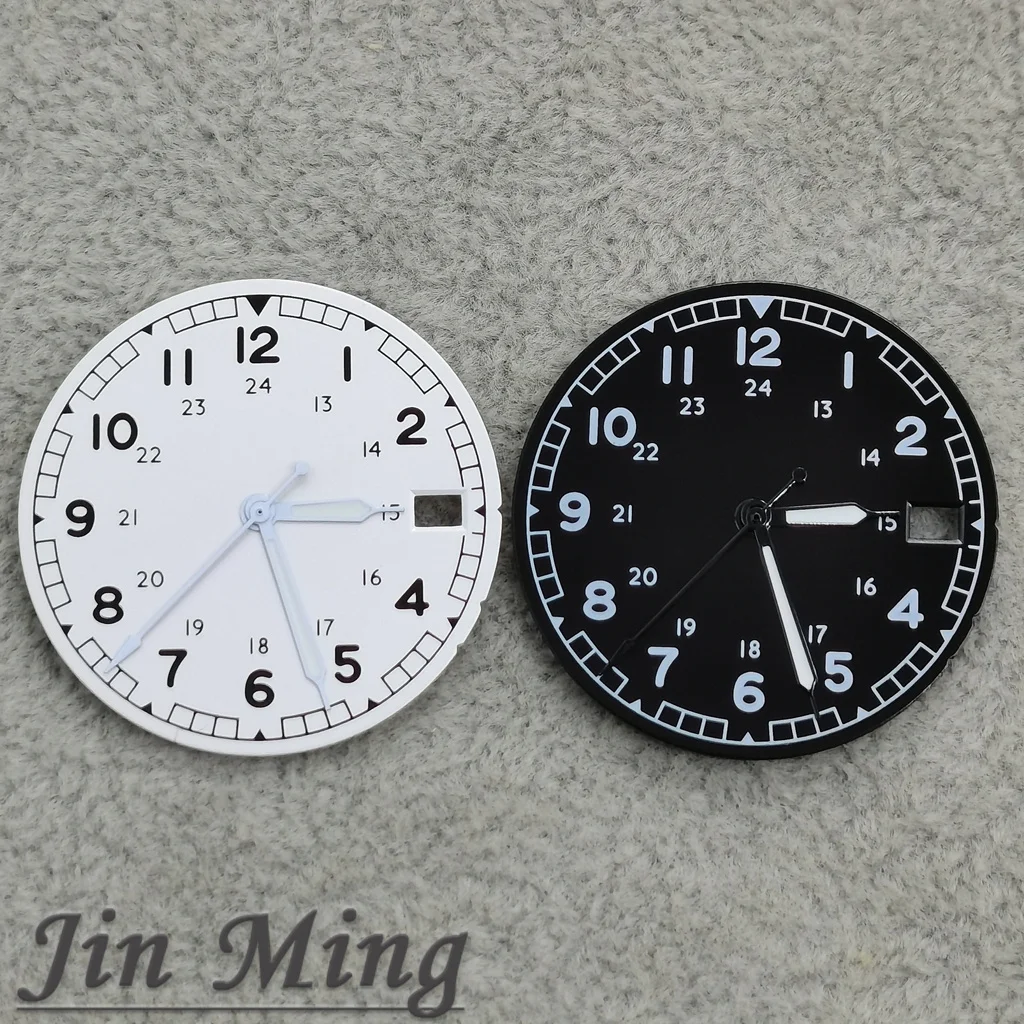 28.5mm Pilot Military Field Dial with Date Window Green Luminous Watch Hands for NH35 NH36 NH38 Automatic Movement Watch Parts