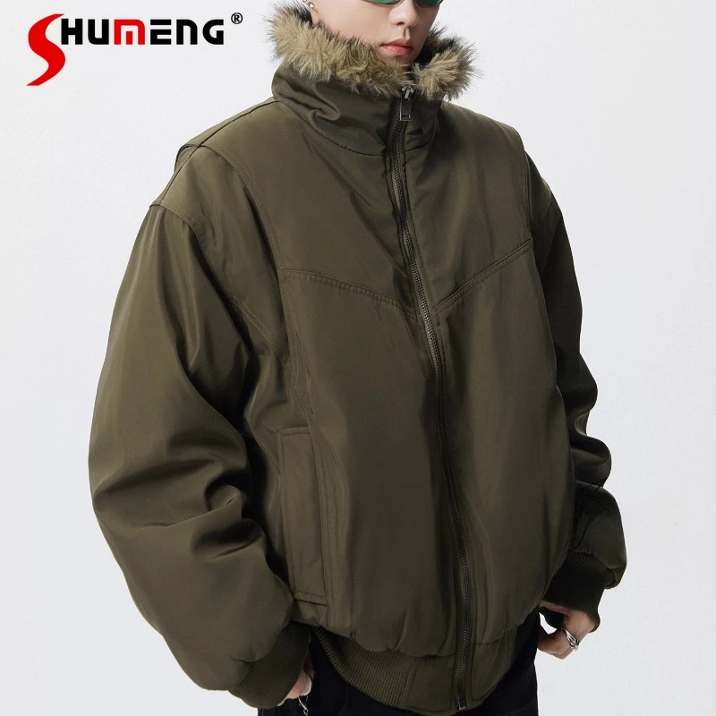 

Men's American Style Retro High-End Parkas Jackets Fashion Fur Collar Cotton Jacket Men's 2025 Winter New Trend Chic Cotton Coat