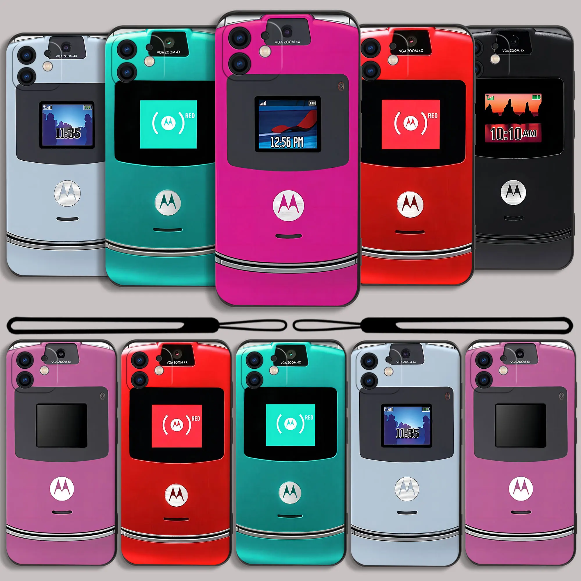 Motorola Razr Pink Phone Case For iPhone 15 14 13 12 11 Pro Max Mini X XR XSMAX 8 7 6S Plus Soft Silicone Cover With Hand Strap