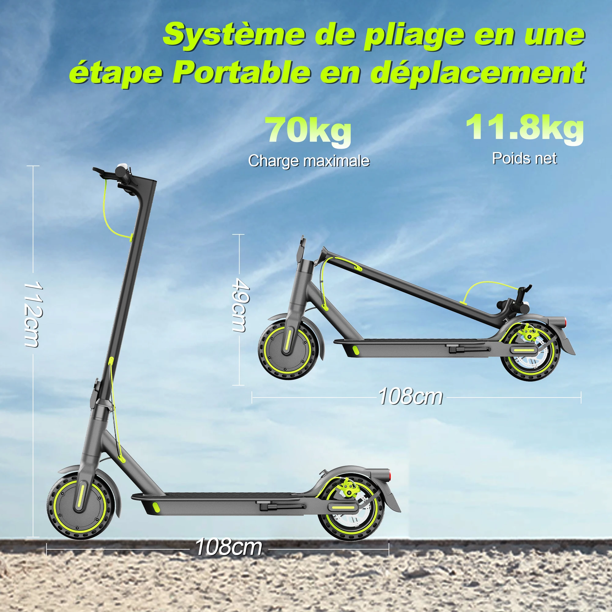 Todimart T3 Elektroroller 8,5 Zoll 36V 7,8Ah 24,99 Km/h für Erwachsene 30 Km Reichweite Wabenreifen Faltbar mit App T3 E-Scooter für Erwachsene – Detail 8