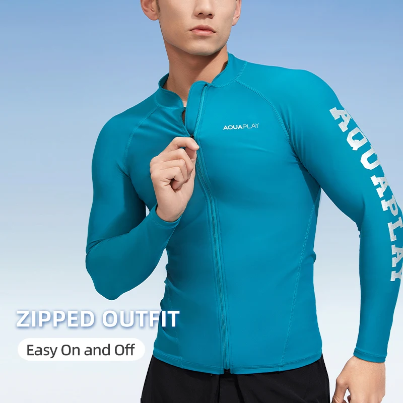 AquaPlay Men‘s Rash Guard Surfing Diving Swimwear Full Zipper Long Sleeve Suit Swimming Surf Clothing Outdoor Sport Fitness