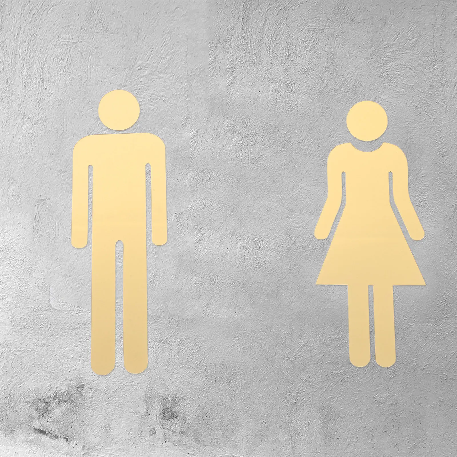 1Pair Elegant Gold Acrylic Unisex Bathroom Sign Self Sticking Restroom Identification Wall Decal for Mall Restaurant Public