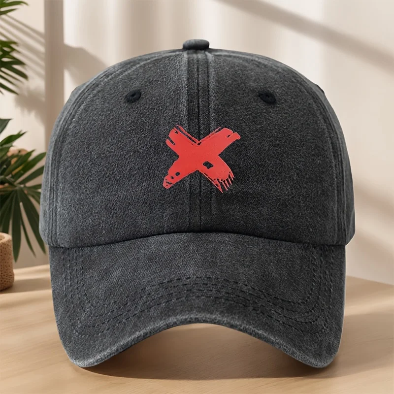

Men's Red "X" Baseball Cap | Vintage Washed Lightweight for Outdoor Activities & Streetwear