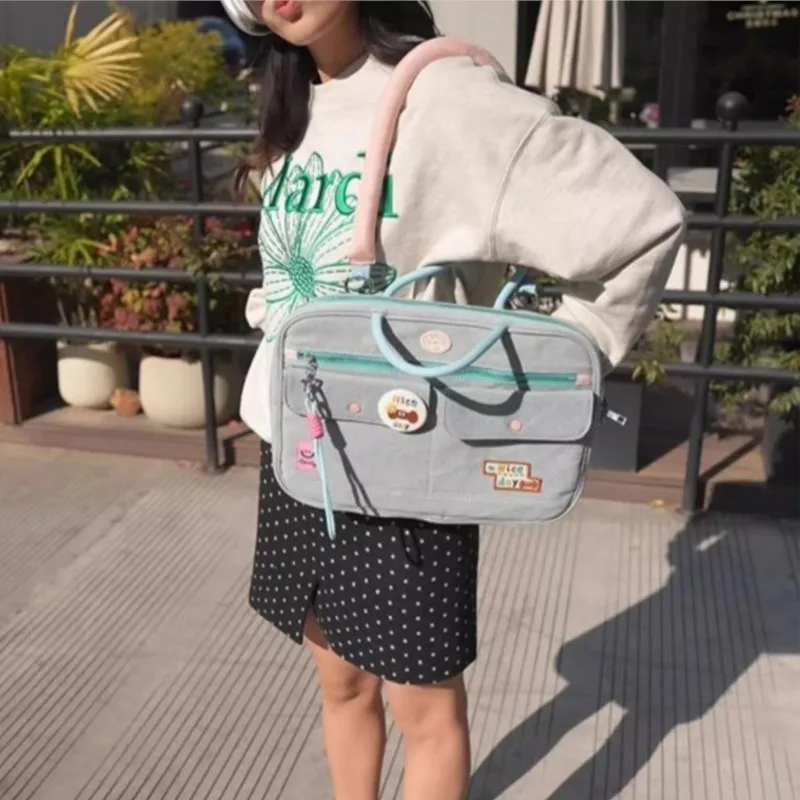 Ins-Bolso para ordenador portátil con calcomanía para mujer, bolso vaquero portátil para MacBook Air Pro de 13, 14 pulgadas, almacenamiento de accesorios para ordenador, bolsos de hombro