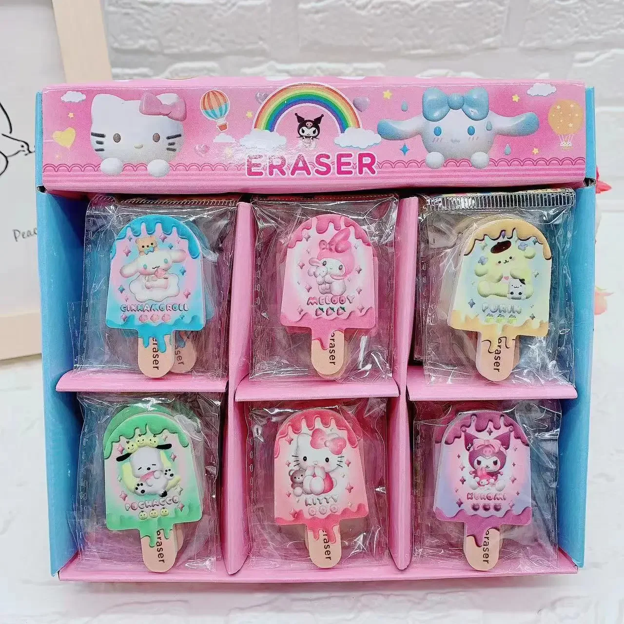 6 styles Sanrio Ice Cream Eraser Cinnamoroll Mymelody Kuromi Kawaii Little Twin Stars Stationery Eraser Kids birthday gift