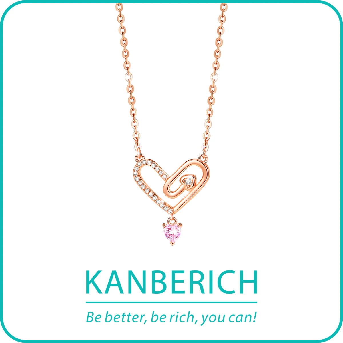 

Kanberich S925 Real Sterling Silver Cubic Zirconia Sincere Heart Pendant Clavicle Chain Necklace