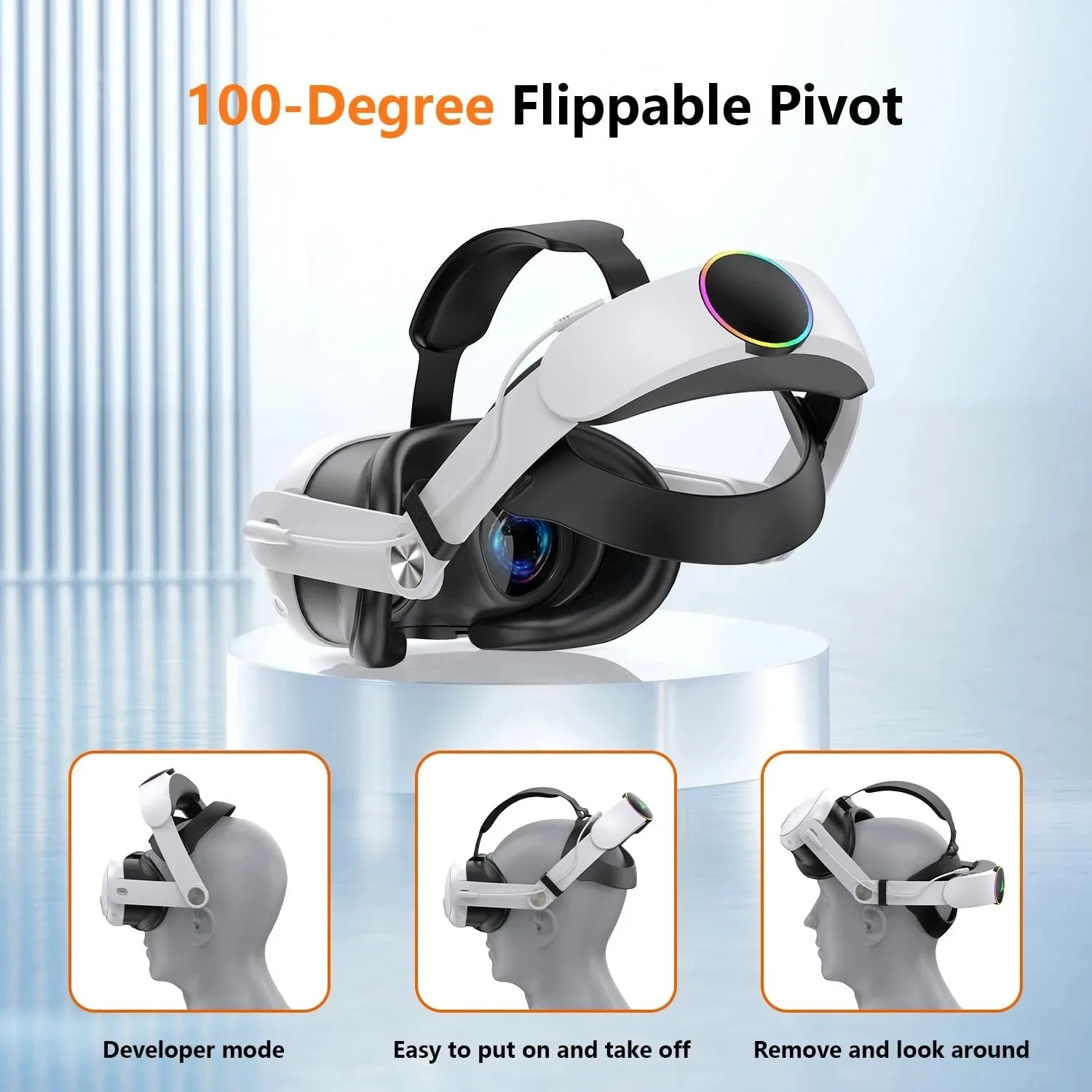 لـ Meta Quest 3/3S حزام رأس RGB Elite قابل لإعادة الشحن مع بطارية 10000 مللي أمبير في الساعة قابلة للتعديل لملحقات Oculus Quest 2 3 3S VR