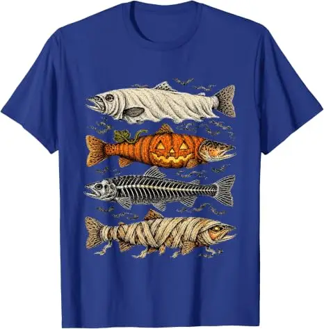 Halloween-Forellen-Fisch-Geister-Kürbis-Skelett-Mumien-T-Shirt Gruseliges Angeln Halloween-Kostüm Y2k Horror-Fischerkleidung – Detail 8