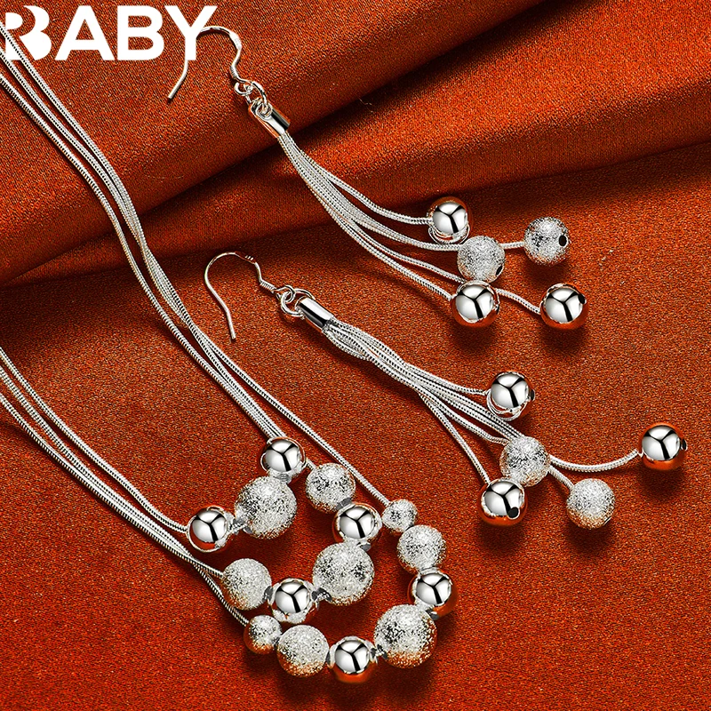 

925 Sterling Silver Elegant Charms Frosted Beads Pendant Necklace Earrings For Women Wedding Gift Party Fashion Jewelry Sets