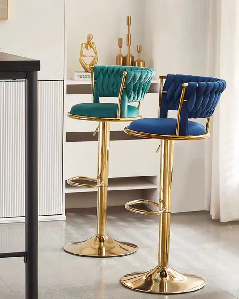 Silla giratoria de bar INS, taburete alto de metal de lujo con respaldo de terciopelo moderno, muebles para el hogar para cafetería, Bar y cocina