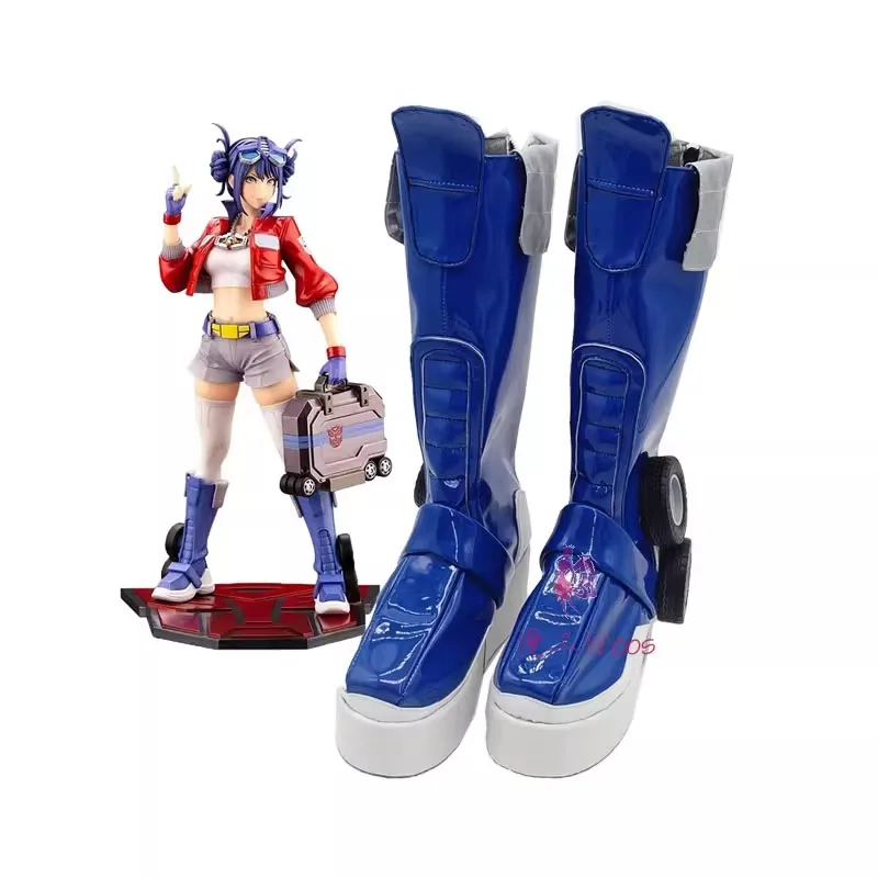 Anime Cross Frame Girl Optimus Prime Cosplay Costume Shoes Blue Handmade Faux Leather Boots