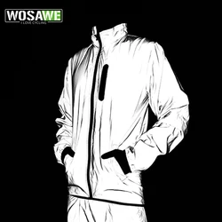 WOSAWE Men pełna kamizelka odblaskowa nocne spodnie sportowe do biegania wiatroszczelna kurtka rowerowa zestaw wodoodporny wiatrówka Streetwear Coat