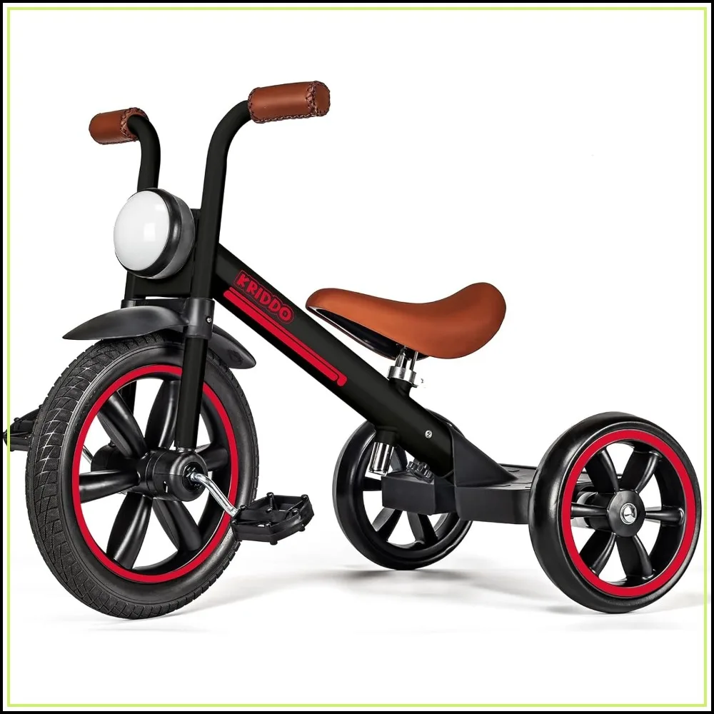 12-Inch Kids Tricycle with Front Light, Adjustable Seat, Puncture-Free Wheels, Gift for 2-5 Year Olds, Black