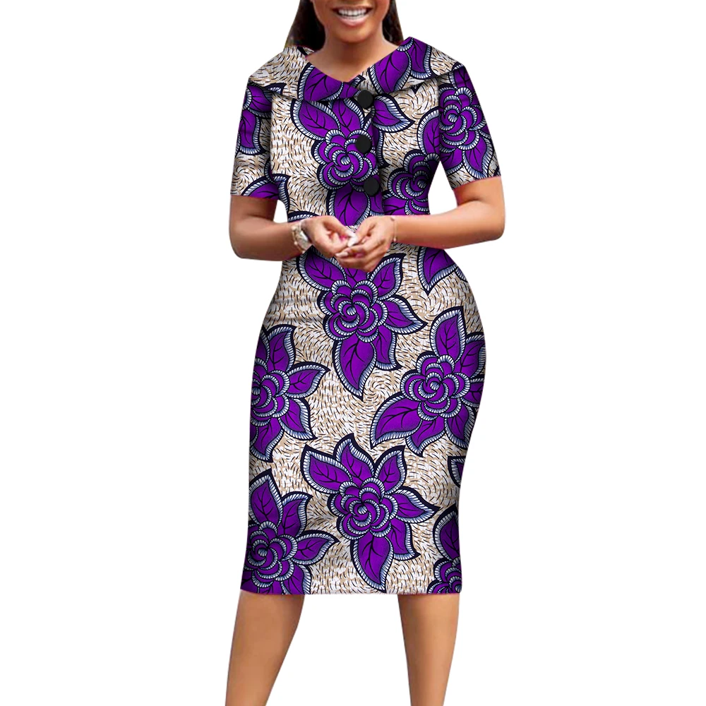 African Print Dresses for Women Short Sleeve Mid-dress Dashiki Traditional Clothing Knee-length African Wear for Ladies WY6482